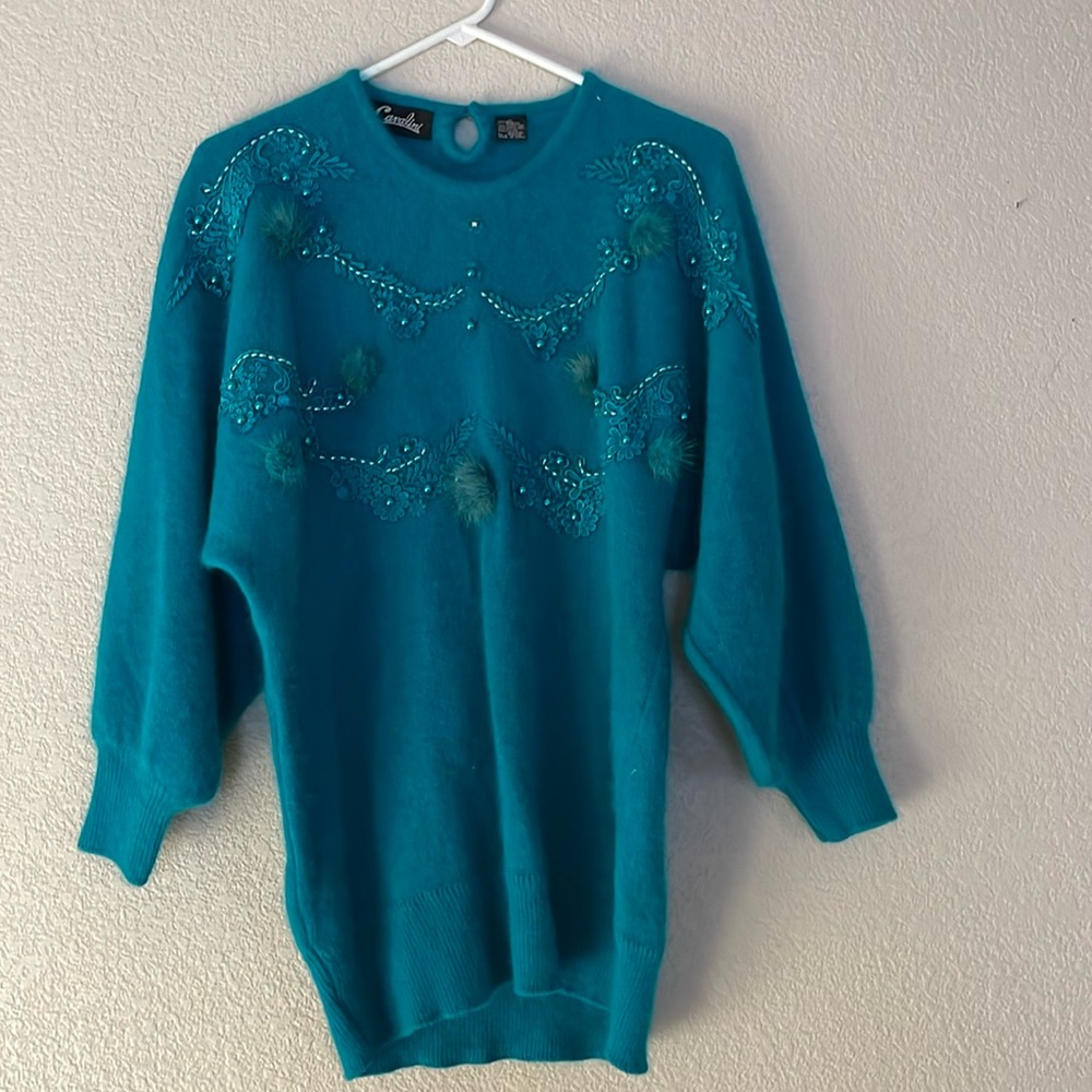 Teal Ladies angora sweater size small